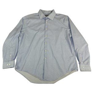 Van Heusen Flex Men's Dress Shirt 17.5 34/35 Diamond Blue White Slim Fit Stretch
